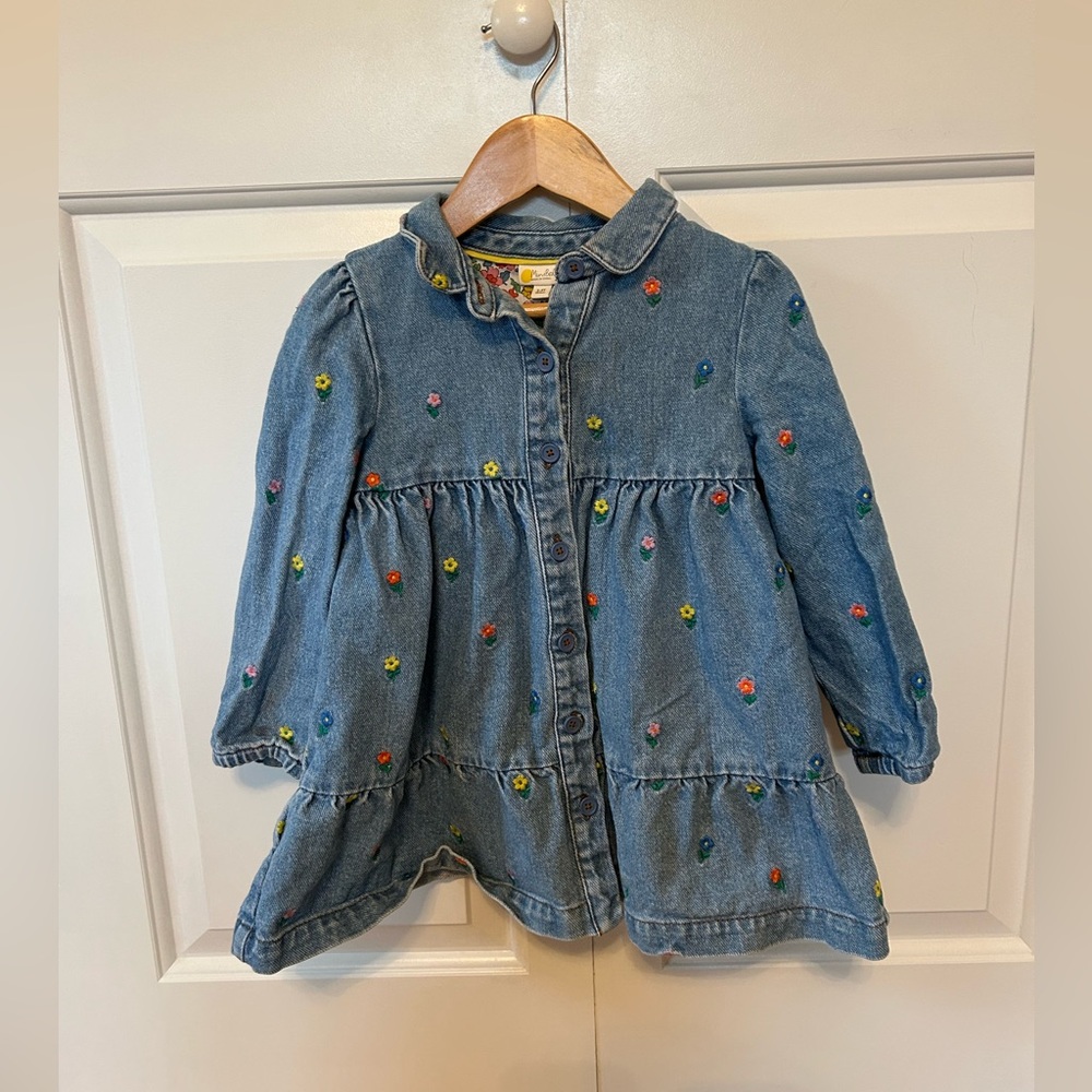 Mini boden denim embroidered dress 3-4 years
